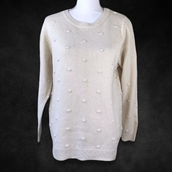 Apt. 9 Women's Cream‎ Textured Dot Knit Long Sleeve Crew Neck Sweater - Picture 1 of 8